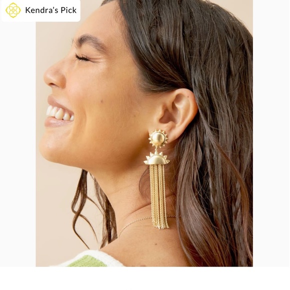KENDRA SCOTT 14k Gold-Plated Sienna Sun & Chain Tassel Statement Earrings - Picture 2 of 4